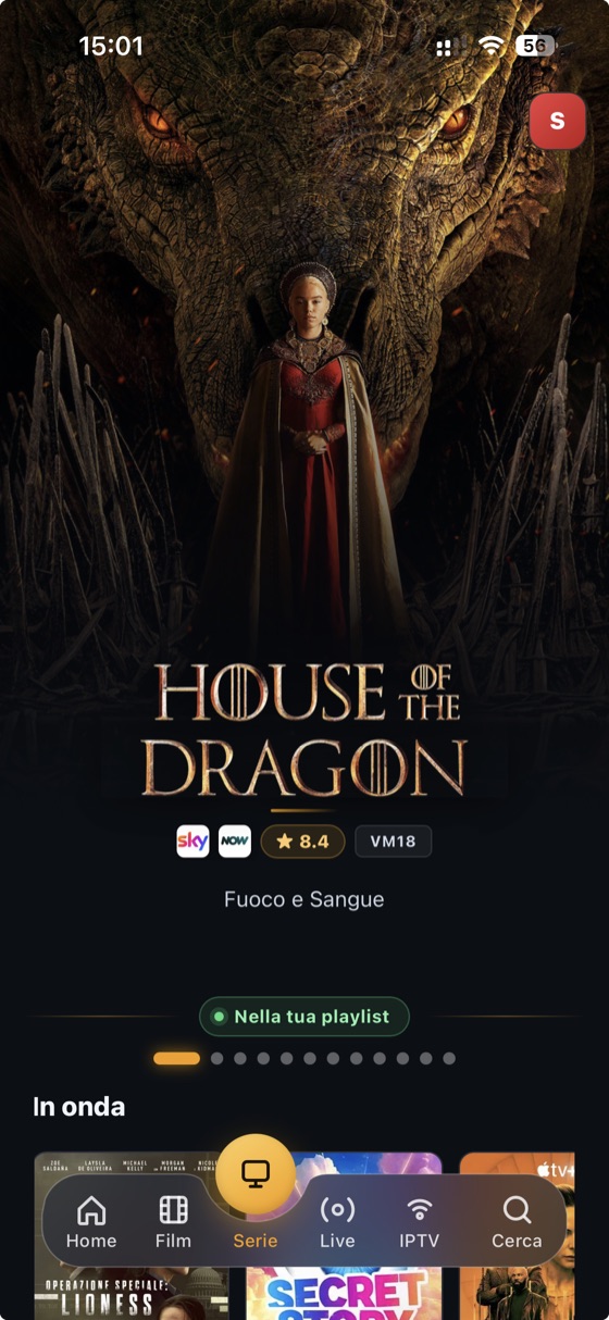 Sezione Serie su telefono