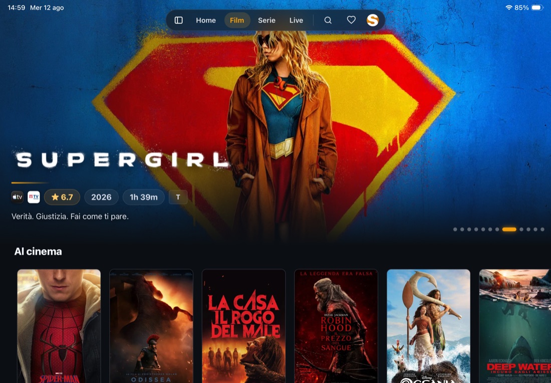 Sezione Film su tablet