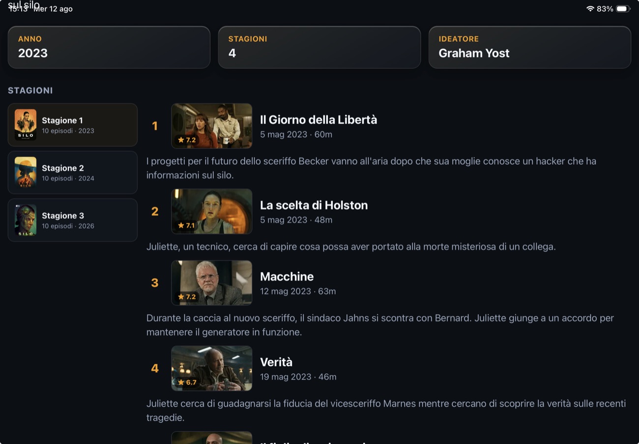 Scheda di una serie con stagioni ed episodi